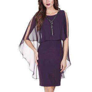 Lyman By Frank Lyman Deep Eggplant Purple Dress With Sheer Chiffon Layering SZ 4
